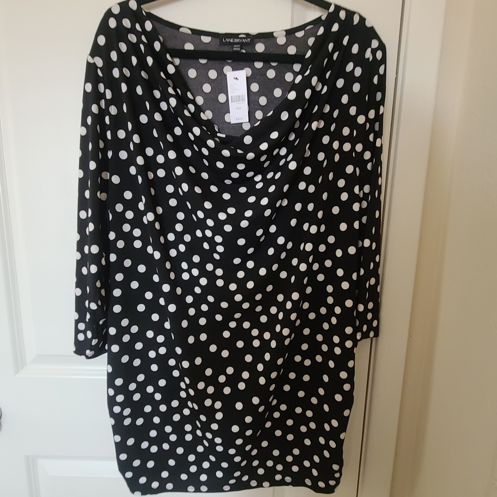New Lane Bryant Black Polka-Dot 3/4 Sleeves Blouse.